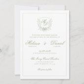 Elegant Sage Green Botanical Crest Wedding 招待状 (正面)