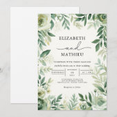 Elegant Sage Green Botanical Floral Wedding 招待状 (正面/裏面)