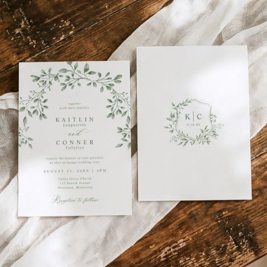 Elegant Sage Green Botanical Garden Wedding 招待状