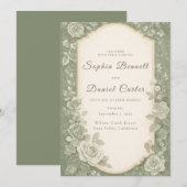 Elegant Sage Green Botanical Garden Wedding 招待状 (正面/裏面)