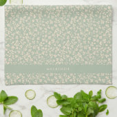 Elegant Sage Green Botanical Personalized キッチンタオル (折り畳み)