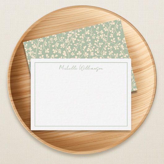 Elegant Sage Green Botanical Personalized ノートカード