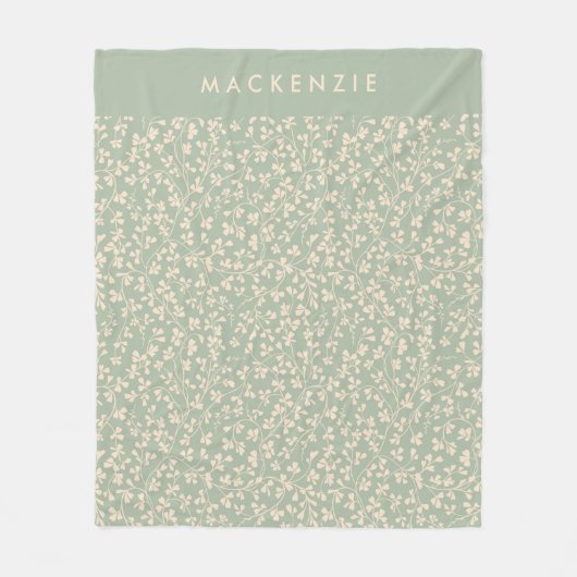 Elegant Sage Green Botanical Personalized フリースブランケット (正面)