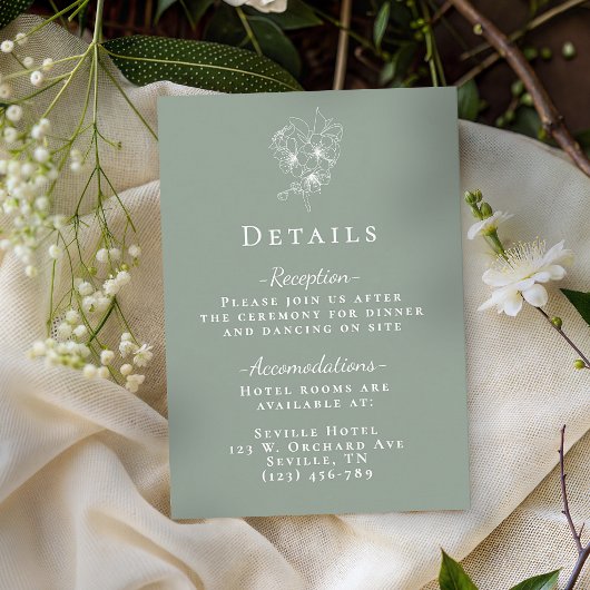 Elegant Sage Green Botanical Wedding Details エンクロージャーカード