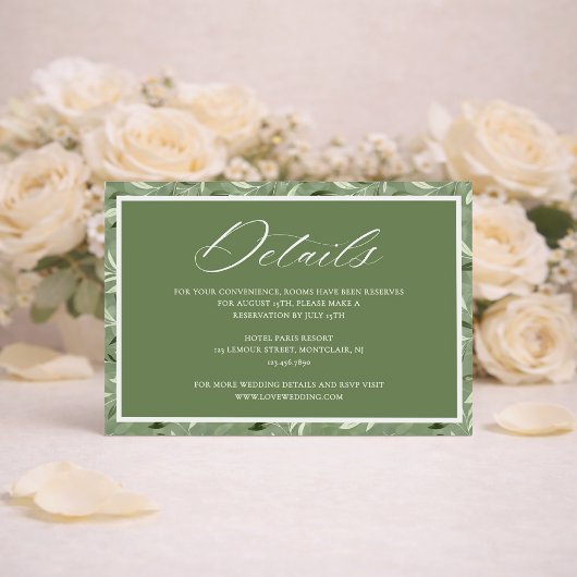 Elegant Sage Green Botanical Wedding Details エンクロージャーカード