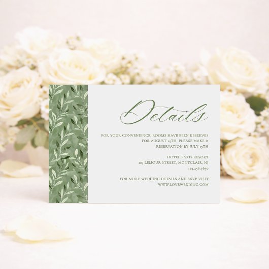 Elegant Sage Green Botanical Wedding Details エンクロージャーカード