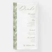 Elegant Sage Green Botanical Wedding Drinks Menu 横断幕 (縦)