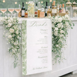 Elegant Sage Green Botanical Wedding Drinks Menu  横断幕