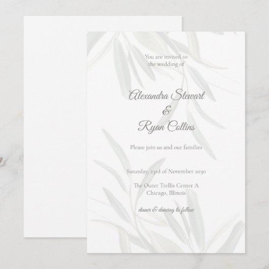 Elegant Sage Green Botanical Wedding Invitation  招待状 (正面/裏面)