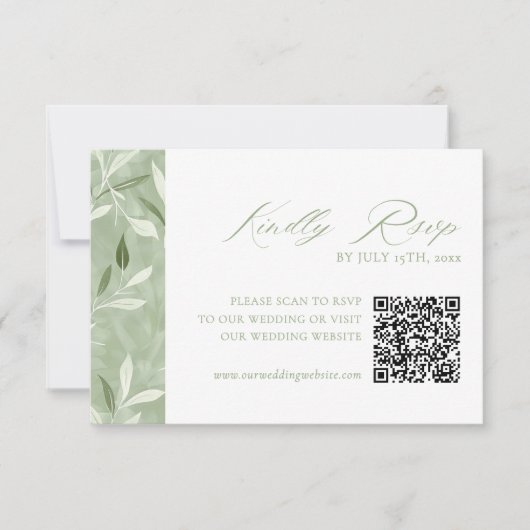 Elegant Sage Green Botanical Wedding Qr Code RSVP (正面)