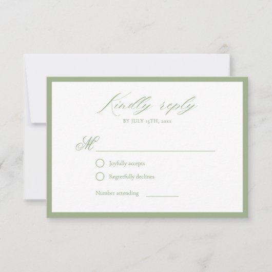 Elegant Sage Green Botanical Wedding RSVP Card (正面)