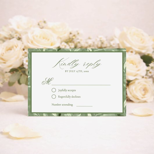 Elegant Sage Green Botanical Wedding RSVP Card