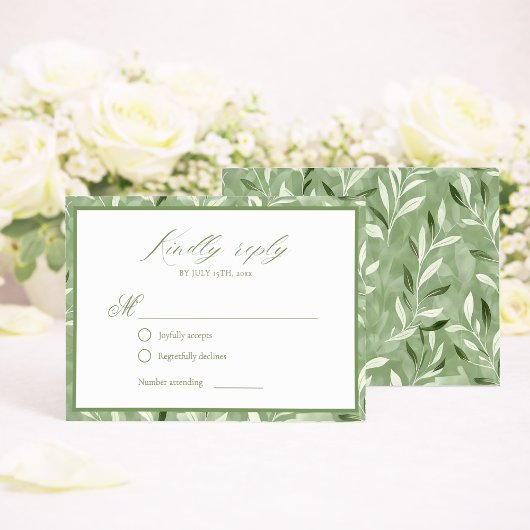 Elegant Sage Green Botanical Wedding RSVP Card