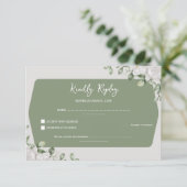 Elegant Sage Green Botanical White Floral Wedding 出欠カード (スタンド正面)