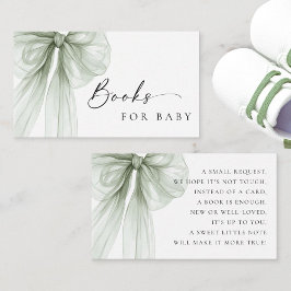 Elegant Sage Green Bow Baby Shower Books for Baby エンクロージャーカード