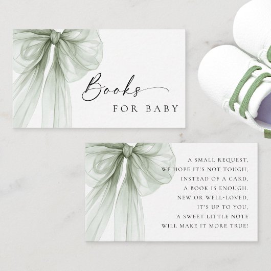 Elegant Sage Green Bow Baby Shower Books for Baby エンクロージャーカード