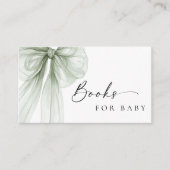 Elegant Sage Green Bow Baby Shower Books for Baby エンクロージャーカード (正面)