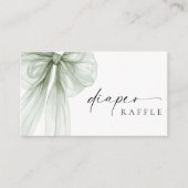 Elegant Sage Green Bow Baby Shower Diaper Raffle エンクロージャーカード (正面)