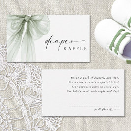 Elegant Sage Green Bow Baby Shower Diaper Raffle エンクロージャーカード