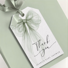 Elegant Sage Green Bow Baby Shower Thank You ギフトタグ