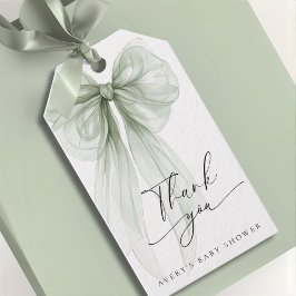 Elegant Sage Green Bow Baby Shower Thank You ギフトタグ