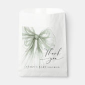 Elegant Sage Green Bow Baby Shower Thank You フェイバーバッグ (正面)