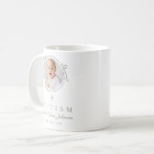 Elegant Sage Green Bow Boy Photo Baptism コーヒーマグカップ (正面左)