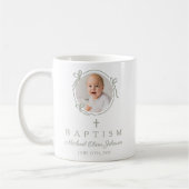 Elegant Sage Green Bow Boy Photo Baptism コーヒーマグカップ (左)