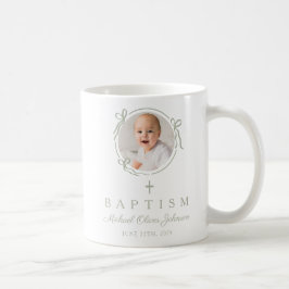Elegant Sage Green Bow Boy Photo Baptism コーヒーマグカップ