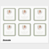 Elegant Sage Green Bow Boy Photo Baptism スクエアシール (シート)