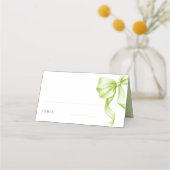 Elegant Sage Green Bow Bridal Shower Table プレイスカード (正面)