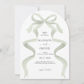 Elegant Sage Green Bow Monogram Arch Wedding 招待状 (正面)