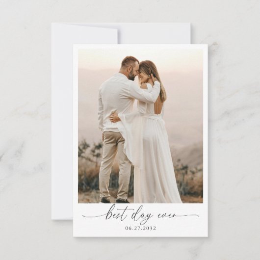  Elegant Sage Green Bow Monogram Photo Wedding サンキューカード (正面)