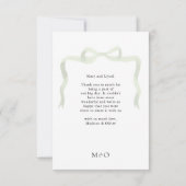  Elegant Sage Green Bow Monogram Photo Wedding サンキューカード (裏面)