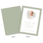 Elegant Sage Green Bow Religious Baptism Photo サンキューカード