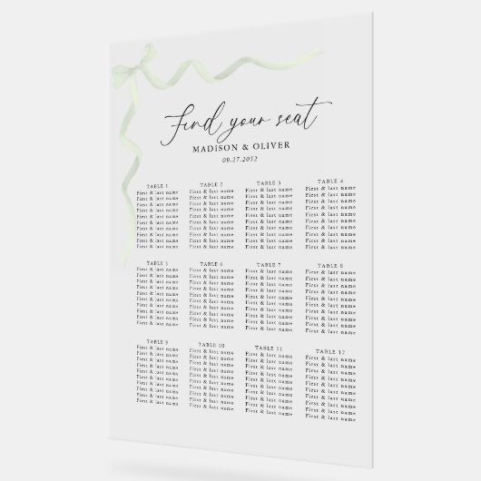 Elegant Sage Green Bow Wedding Seating Acrylic アクリルサイン (傾斜)