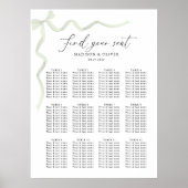Elegant Sage Green Bow Wedding Seating Charts ポスター (正面)