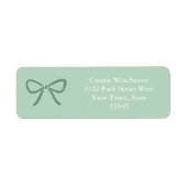 Elegant Sage Green Bow White Text Return Address ラベル (正面)