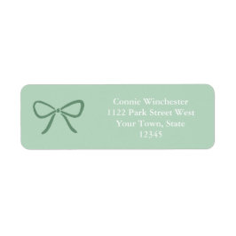 Elegant Sage Green Bow White Text Return Address ラベル