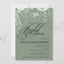 Elegant Sage Green Bridal Shower Invitation 招待状