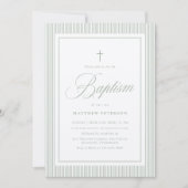 Elegant Sage Green Calligraphy Baptism 招待状 (正面)