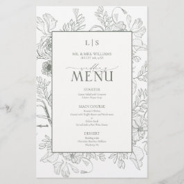 Elegant Sage Green Calligraphy Monogram Menu Card