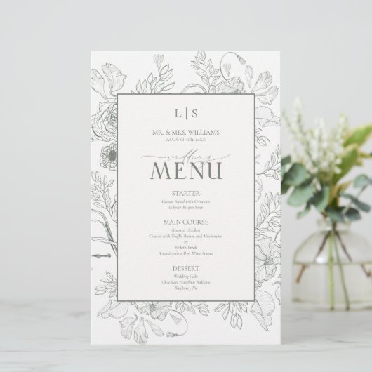 Elegant Sage Green Calligraphy Monogram Menu Card (スタンド正面)
