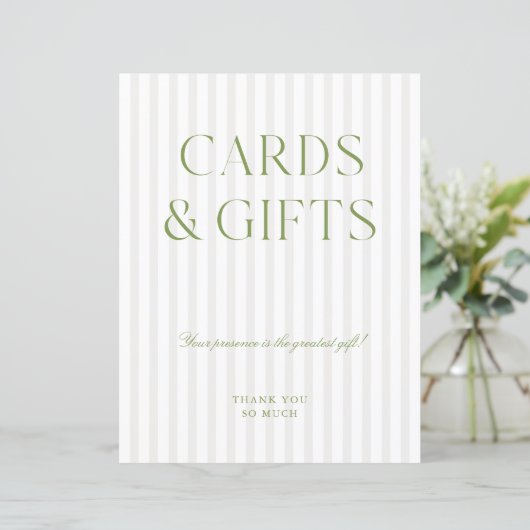 Elegant Sage Green Cards & Gifts Wedding Sign (スタンド正面)