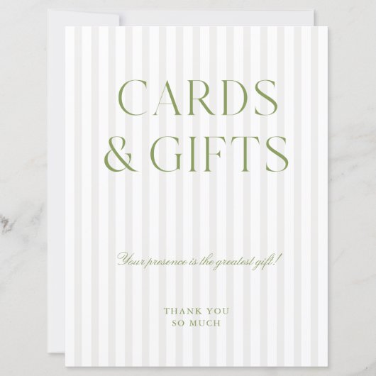 Elegant Sage Green Cards & Gifts Wedding Sign (正面)