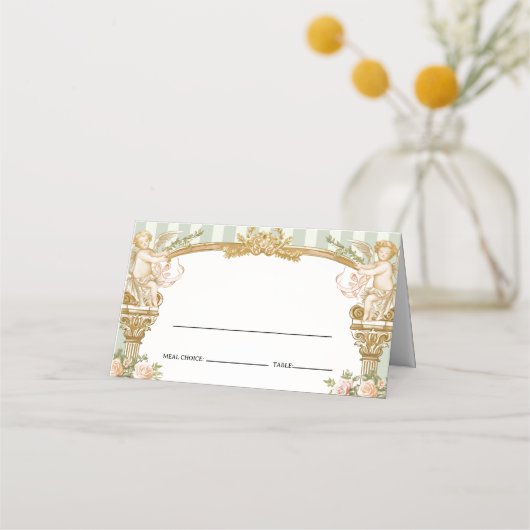 Elegant Sage Green Cherub Wedding Place Card プレイスカード (正面)
