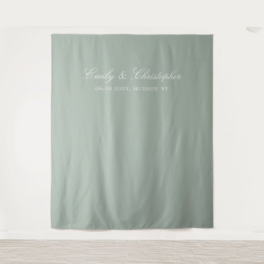 Elegant Sage Green Classic Wedding Backdrop タペストリー (正面)