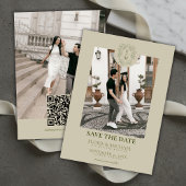 Elegant Sage Green Crest Monogram Save The Date  招待状