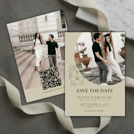 Elegant Sage Green Crest Monogram Save The Date  招待状