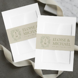 Elegant Sage Green Crest Monogram Wedding 招待状ベリーバンド